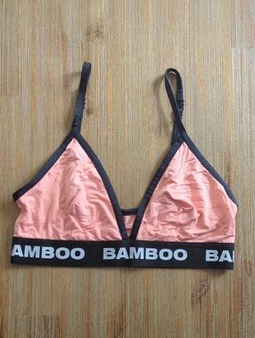 BAMBOO Peach Pink Triangle Bralette with Black Trim and Logo Band